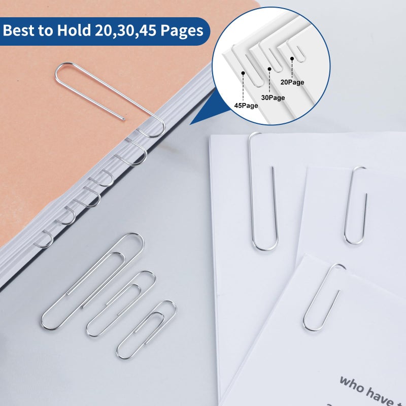 BainGesk 1800 Paper Clips Assorted Sizes Large  Medium and Small  Durable and Rustproof  Paperclips for Office School and Personal Use  Office Supplies Document Organizing (50mm  33mm  28mm) (Silver) - Image 3